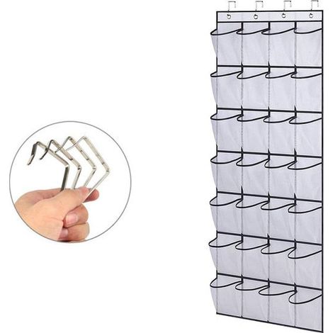 Etagere A Chaussures - 28 Compartiments - Pour Porte Arriere - Filet Respirant - 165 X 55 Cm - Blanc (1/5)