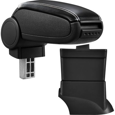 Mittelarmlehne Fiat 500 mit Staufach Kunstleder Schwarz mit weißen Nähten pro.tec