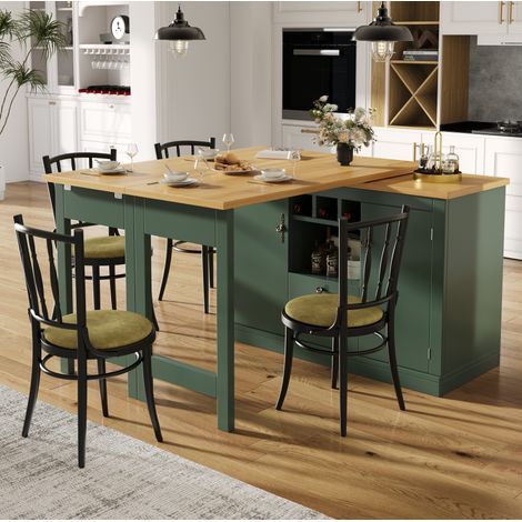 Table bar extensible 180x40x76 cm en MDF vert foncé, rangement, pour studio – MEUBLIV (1/5)