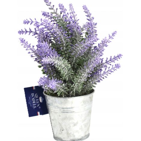 Pianta artificiale di lavanda decorativa in un elegante vaso di metallo. (1/5)