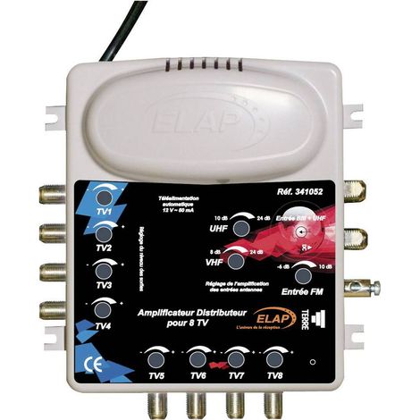 Amplificateur distributeur TV et FM - ELAP - 2 entrées - 8 sorties - Noir - Professionnel (1/2)
