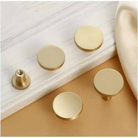 Boutons De Tiroir - Laiton Doré - Ronds 20 mm Et 25 mm - Pour Meubles Armoires Tiroirs - 6 Pièces