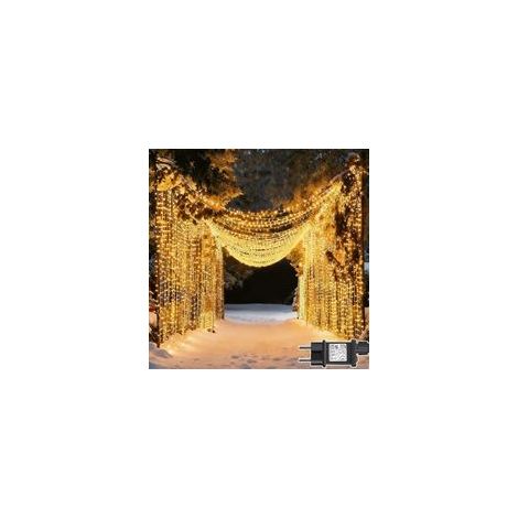 Rideau Lumineux 600 LEDs, Guirlande Lumineuse avec Prise, 8 Modes, Minuterie, Étanche IP65 Rideau Lumineux Ramadan pour Décoration Mariage Fête Intérieur Extérieur - Blanc Chaud