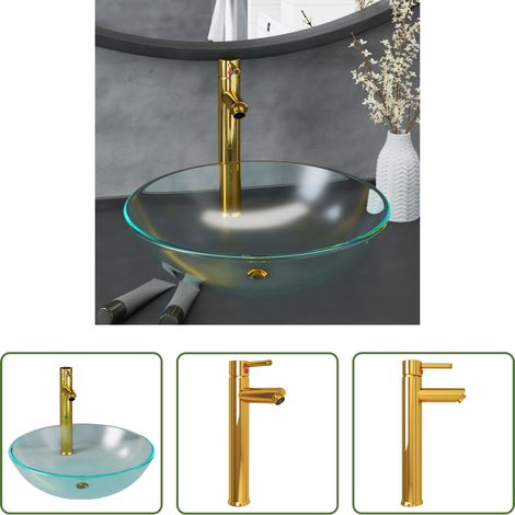 vidaXL Lavabo baño grifo&desagüe de empuje vidrio templado esmerilado (1/5)