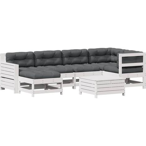 Maison Exclusive - Set Salotto Giardino 7pz con Cuscini Bianco Legno Massello Pino (1/5)