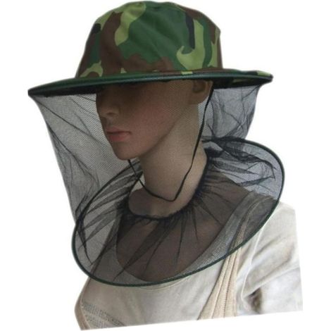 Chapeau De Camouflage Protection Faciale Insectes Moustiquaire Intégrée pour Apiculture Activités Plein Air (1/3)