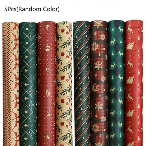 Papier Cadeau Kraft Noël Motif Flocons de Neige et Élan pour Emballage Cadeau (1/4)