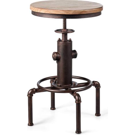 COSTWAY Sgabello Industriale da Bar con Poggiapiedi Ergonomico, Altezza Regolabile Girevole 60-75 cm, in Ferro e Sedili Stabili in Pino (1) (1/5)