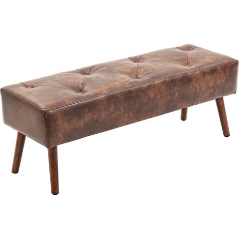 Banc bout de lit capitonné vintage 114x38x42 cm piètement bois marron effet vieilli