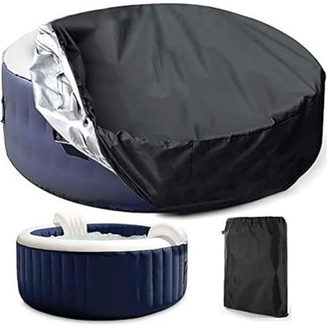 Telo di copertura gonfiabile per spa, telo rotondo, telo invernale per piscina, telo per mobili da giardino, telo impermeabile per esterni 190x30 cm nero - (1/5)