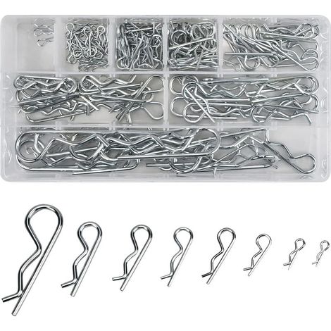 180 Pièces Goupilles Fendues, 8 Tailles R Clips Goupille de Retenue, R Forme Goupille Clips Cotter Pin, Kit D'assortiment de Goupilles Fendue avec Boîte de Rangement Pour Automobile Tracteur Tondeuse (1/5)