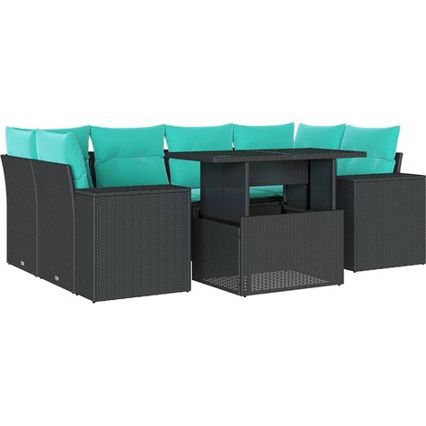 7-teiliges Gartensofa-Set mit Kissen, schwarzes Polyrattan vidaXL (1/5)