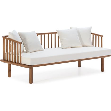 Canapé 180x80x68 Bois Teck Naturel/Tissu Blanc (1/5)