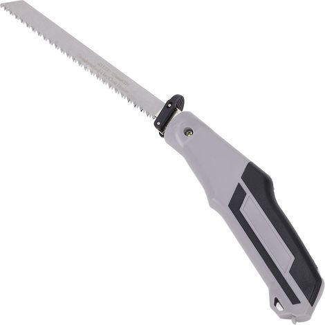 Mini scie sauteuse avec 2 lames à dents fines et poignée ergonomique pour l'élagage, la coupe de plaques de plâtre et de tuyaux en plastique. (1/5)