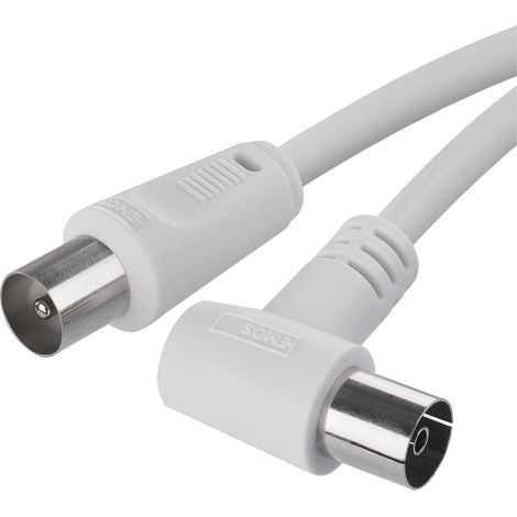 Câble coaxial d'antenne TV 2,5 m Câble coaxial pour TV numérique, TV, récepteur, satellite, double blindage, fiche coaxiale droite vers prise coaxiale coudée (90°)