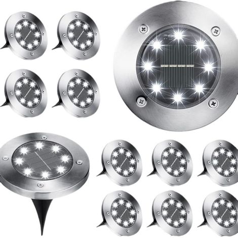 Solarbetriebene Bodeneinbauleuchten für den Außenbereich – 8 LEDs, modernes Design, ideal für Rasenflächen und Villengärten – 4er-Set