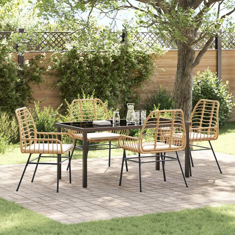 5-teiliges Garten-Essgruppe mit Kissen Braun Poly-Rattan vidaXL226768 (1/5)