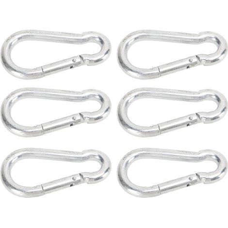 Lot de 6 mousquetons à ressort de 8 cm (3,15 po) en fer galvanisé haute sécurité pour l'escalade, le levage et le sauvetage. (1/5)