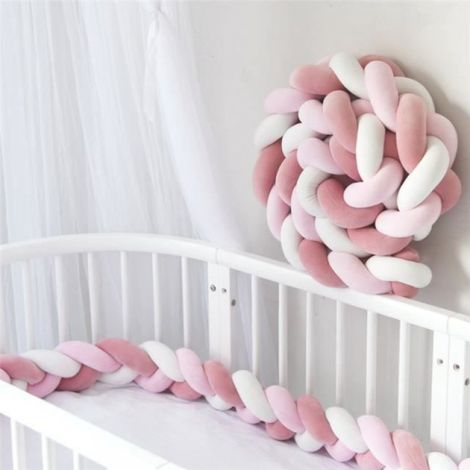 4M Tour de Lit Coussin Serpent Coussin Parc Bébé Tressé Pare-chocs Velours Protection Bébé,rose + blanc + rose foncé, A33 (1/4)