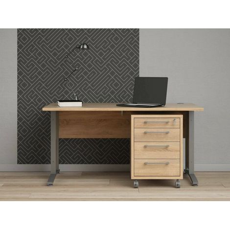 Dmora - Schreibtisch Orphee, Mehrzweckschreibtisch, Bürotisch für PC, Eckschreibtisch, 150x80 h75 cm, Grau und Eiche (1/5)