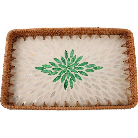 Plateau Tressé pour Salle de Bain Coiffeuse et Bureau Rangement Multi-usages Design Bohème avec Motif'-'- (1/5)