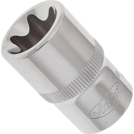 VIGOR Douille à empreinte TX extérieure, carré creux 12,5 mm (1/2"), profil TX E20, longueur 38,2 mm, V2197 (1/2)