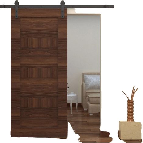 Kit de porte coulissante, matériau en bois, assemblage facile, Chocolat (1/5)