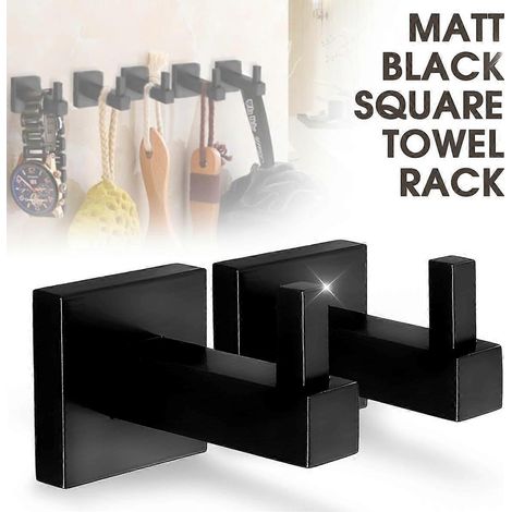 Porte-serviettes carré mural en acier inoxydable noir mat avec barre porte-rouleau de papier toilette, porte-brosse WC et crochet pour peignoir pour salle de bain (1/2)