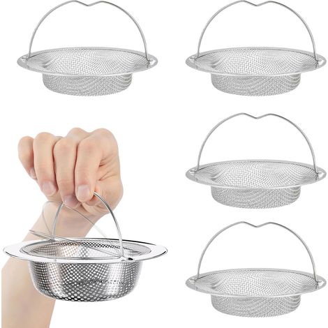 Lot de 4 Filtres évier, Acier inoxydable, Poignée, Maille antirouille, Cuisine Salle de bain