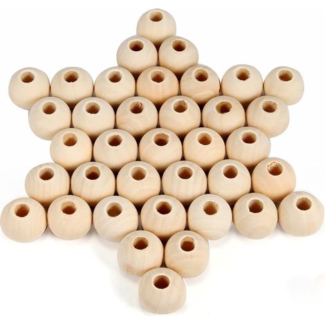 100 pièces Perles en Bois, Naturel Perles en Bois Rond Perles DIY pour Le Bricolage Décorations Faites à la Main Fabrication de Bijoux(Perles 25mm/Trou 10mm), (1/4)