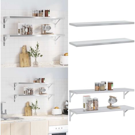 Wandregale 2 Stk. 100x30x3 cm Silbern Edelstahl - Wandregal - Edelstahlregal - Schweberegal - Küchenregal - Wohnraumorganisation - Home & Living (1/5)