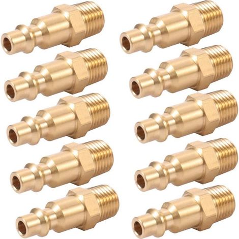 10 conectores de latón con rosca macho de 1/4 NPT, de conexión rápida, para compresor de aire. (1/5)