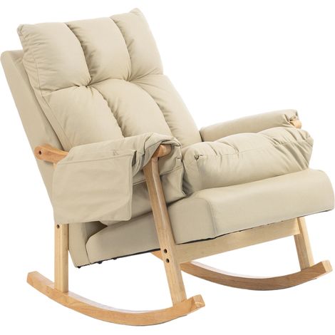 HOMCOM Sedia a Dondolo con Tasche Laterali e Gambe in Legno Caucciù, Beige (1/5)