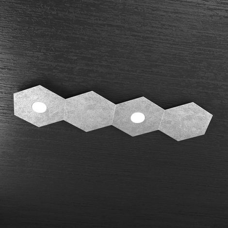 Plafoniera Moderna 4 Moduli Hexagon Metallo Foglia Argento 2 Luci Led 12X2W (1/5)