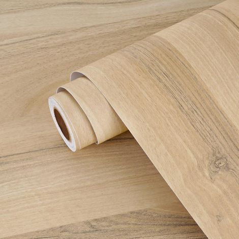 Revetement Adhesif Meuble Papier Peint Bois Beige Film Adhesif Pour Meuble Revêtement Plan De Travail Adhésif Effet Bois Papier Peint Autocollant Mural Salon Stickers Cuisine 40 x 800cm (1/5)