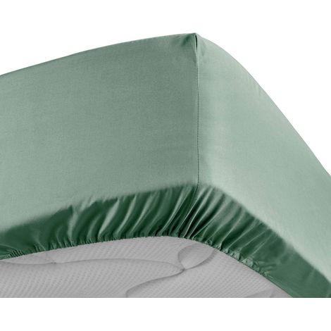 DRAP HOUSSE 2 PERSONNES PERCALE UNI 78 FILS PERCALINE TILLEUL - 140x190cm - Vert tilleul (1/5)