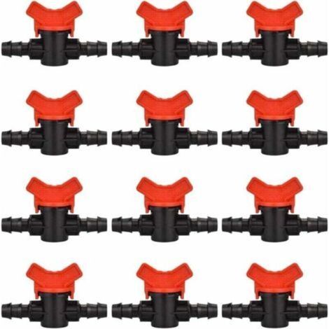 12 PCS Robinet de Jardin pour Tuyau, Tuyau Vanne d'irrigation 16 16mm Robinet d'arrêt raccord en Plastique pour Le contrôle extérieur de la vanne d'eau de Jardin (Noir + Rouge) (1/5)