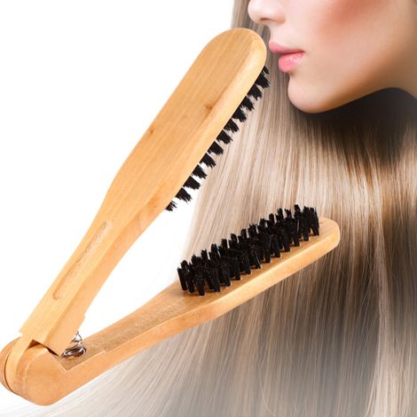 Lisseur en bois avec peigne double face, un outil pour créer des cheveux naturellement lisses. (1/5)