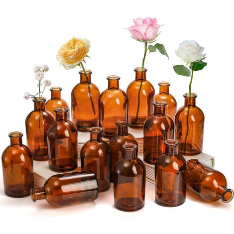 Lot de 16 vases à bourgeons en Verre ambré de 236,8 g, Petits vases pour Fleurs, Bouteilles décoratives en Ambre pour Centre de Table, décoration d'intérieur, Bureau, réception de Mariage, (1/5)