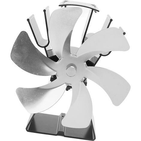 Ventilateur de table à 6 pales, alimenté par la chaleur, en alliage d'aluminium, avec commande manuelle, pour poêles à bois et brûleurs à granulés, couleur argent. (1/5)