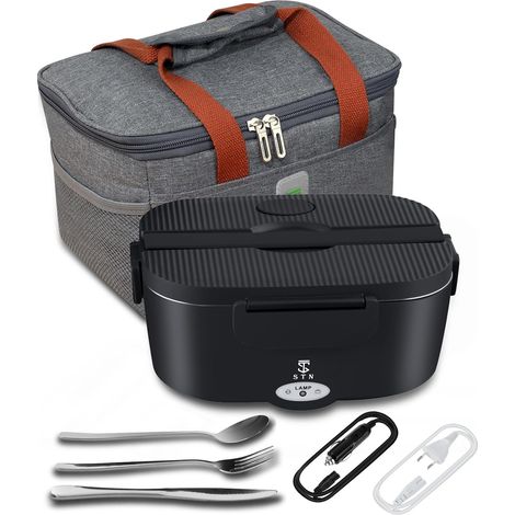Lunch box chauffante 75 W avec sac isotherme et couverts, 12 V, 24 V et 220 V, noir et gris (1/5)