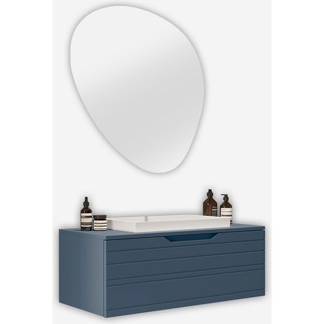 Mobile bagno sospeso con specchio led e lavabo Solmira - Blu