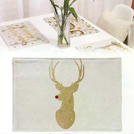 Sets de table de Noël en coton et lin - Double épaisseur, antidérapants, motif tête de cerf (1/2)