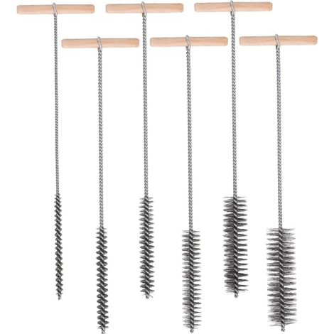 Set mit 6 runden Bohrerbürsten (8 mm/12 mm/16 mm/20 mm/25 mm/30 mm) zur Reinigung von Bohrern, Edelstahl-Reinigungsbürste mit Holzgriff (1/5)