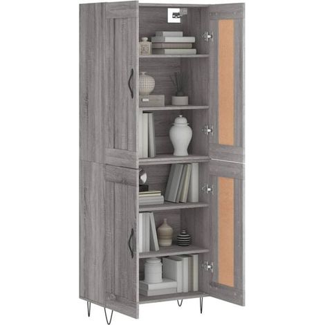 Buffet de Rangement Haut Sonoma Gris 180 cm, Meuble de Salon en Bois d'Ingénierie avec Portes et Étagères, Style Moderne pour Cuisine ou Entrée, 69.5x34x180 cm (1/5)