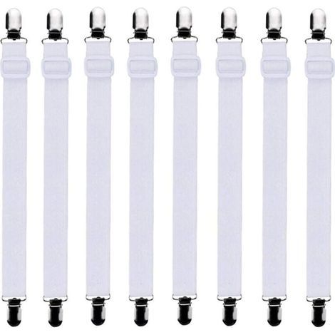 8 Pièces Tendeurs de Drap Housse Lit Réglable 60 à 200 cm Universel pour Tous Matelas Blanc (1/4)