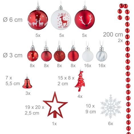 Set di 103 palline di Natale decorative e glitterate per albero atmosfera festiva in plastica rossa 130015810