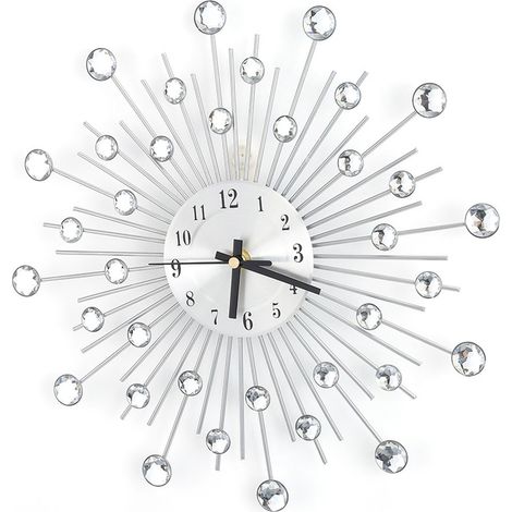 Horloge murale en métal sertie de diamants, élégante et raffinée, pour salon ou chambre. Décoration idéale pour le salon ou la chambre. (1/5)