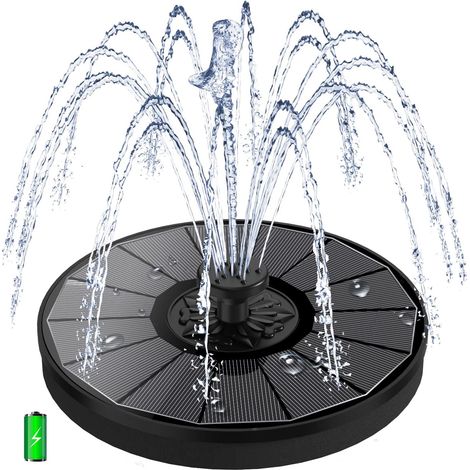 3.5W Fontaine Solaire avec Batterie 2000mAh, 2026 Nouveau Solaire Flottant Extérieur Fontaine Pompe Bassin Solaire avec 8 Buses & 4 Tiges Fixes pour Bain d'oiseaux, Piscine, Jardin Fontaine