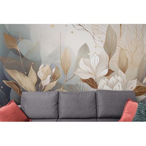 Papier Peint Floral - Magnolias Dorés et Brumeux - 150 x 250 cm (1/2)